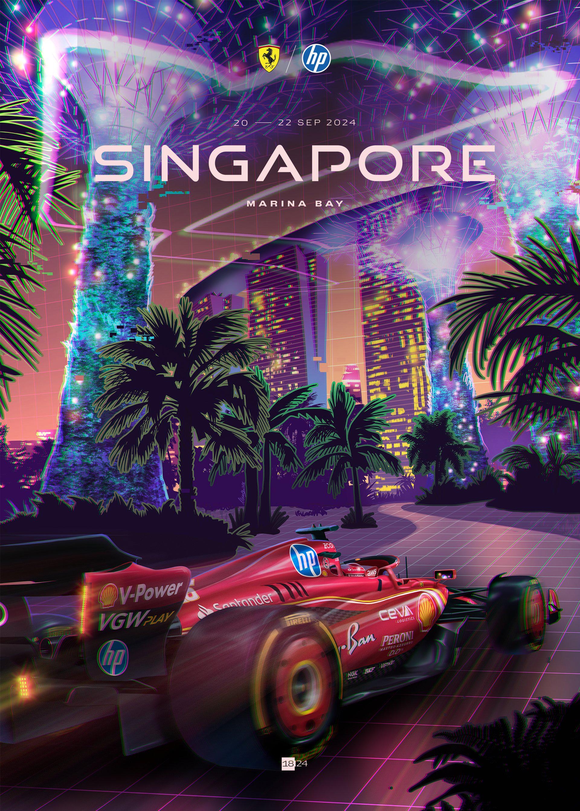 Ferrari 2024 Singapore Grand Prix cover art poster — part of full season set